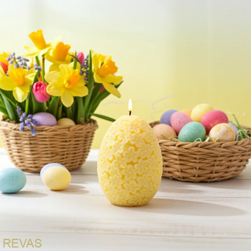 Svíčka velikonoční vajíčko květ, 166g, výška 9 cm