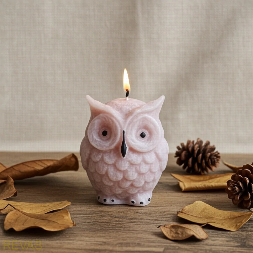 Svíčka sova malá, výška 4,5 cm palmový vosk