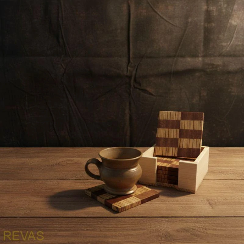 Sada dřevěných podtácků – 6 ks v dřevěné krabičce