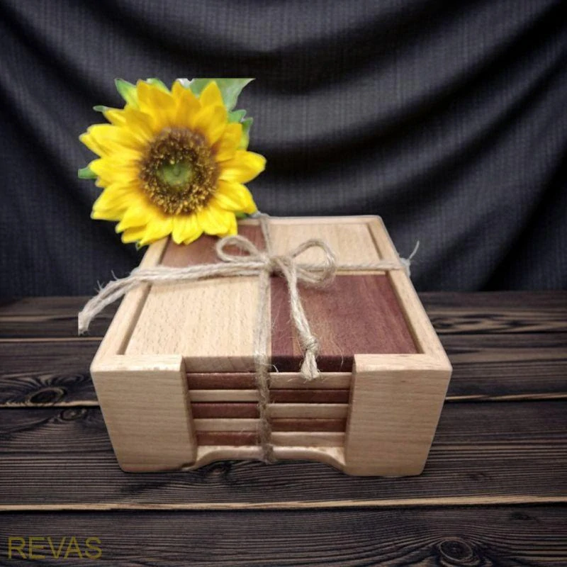 Sada dřevěných podtácků – 6 ks v dřevěné krabičce