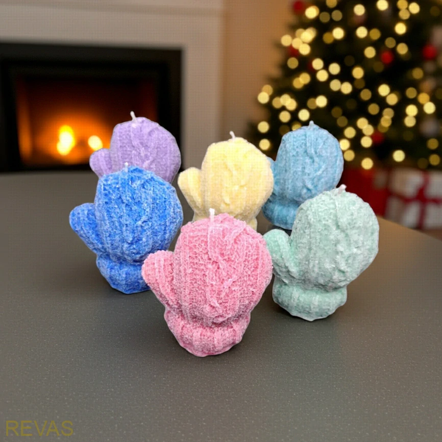 Svíčka z palmového vosku – pletená rukavice | Ručně vyrobená vánoční dekorace