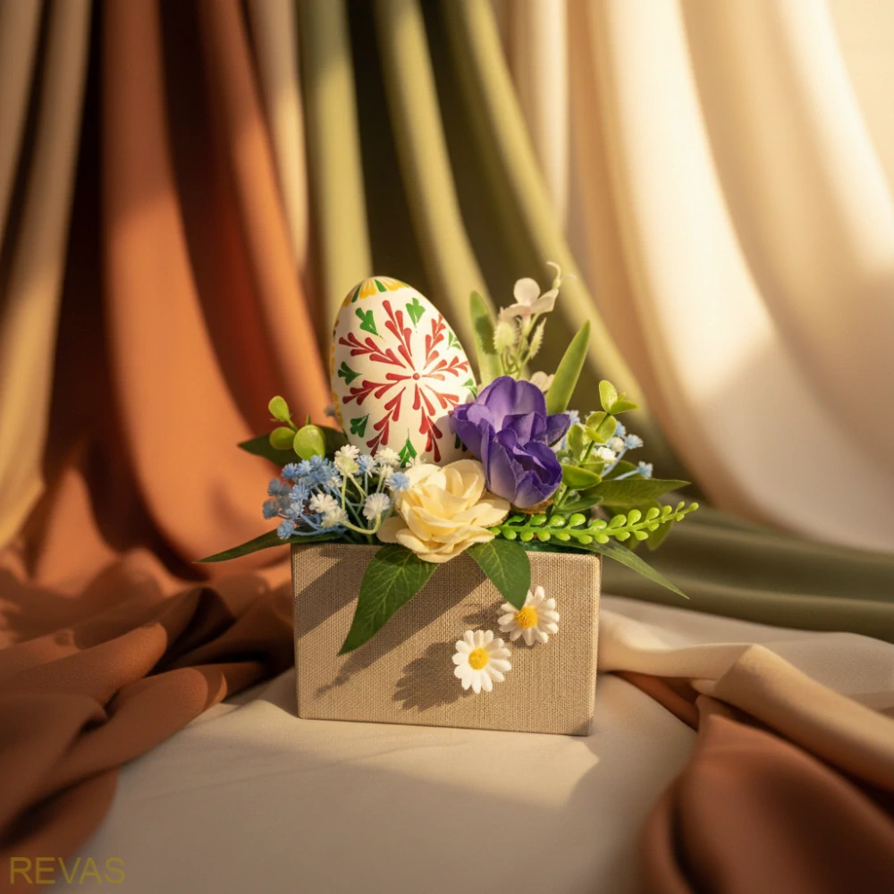 Velikonoční dekorace s ručně malovanou kraslicí z husího vejce