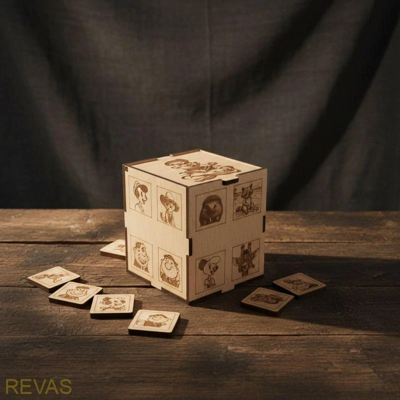 Dřevěné pexeso pro děti – 14 motivů, buková překližka, gravírovaná krabička