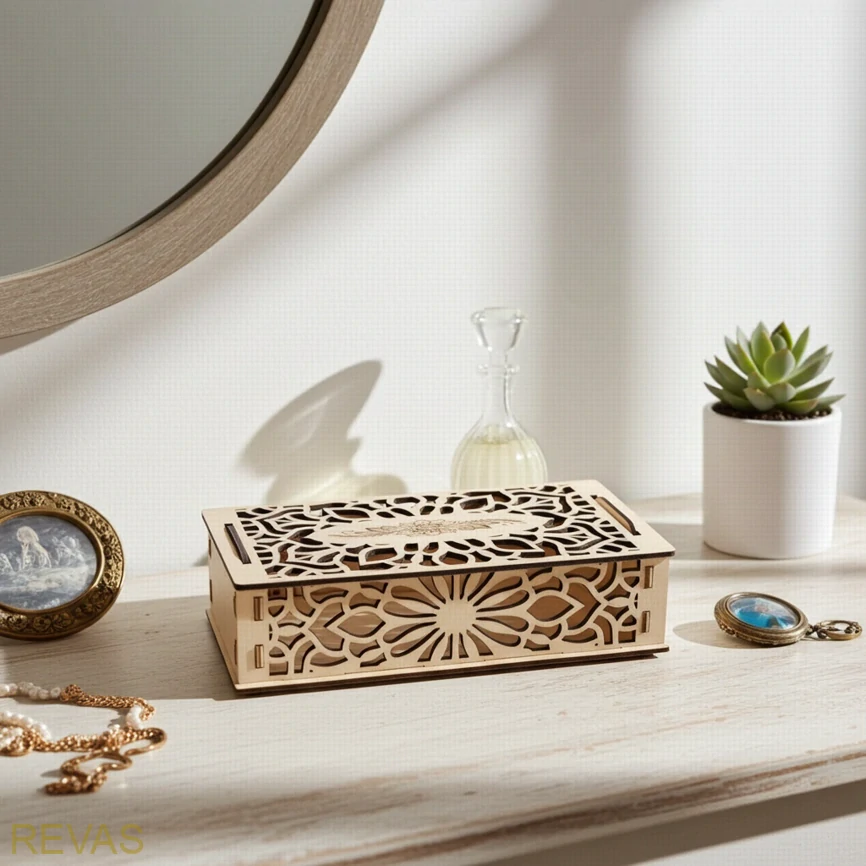 Buková gravírovaná šperkovnice, ruční výroba, originální dárek