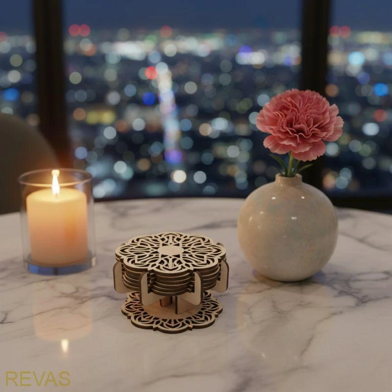 Dřevěné podtácky Mandala se stojánkem - buková překližka