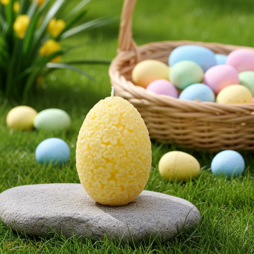 Svíčka velikonoční vajíčko květ, 166g, výška 9 cm