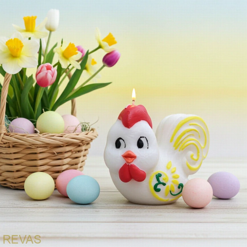 Svíčka kohoutek z palmového vosku 7,5 × 6,5 × 3 cm – velikonoční dekorace