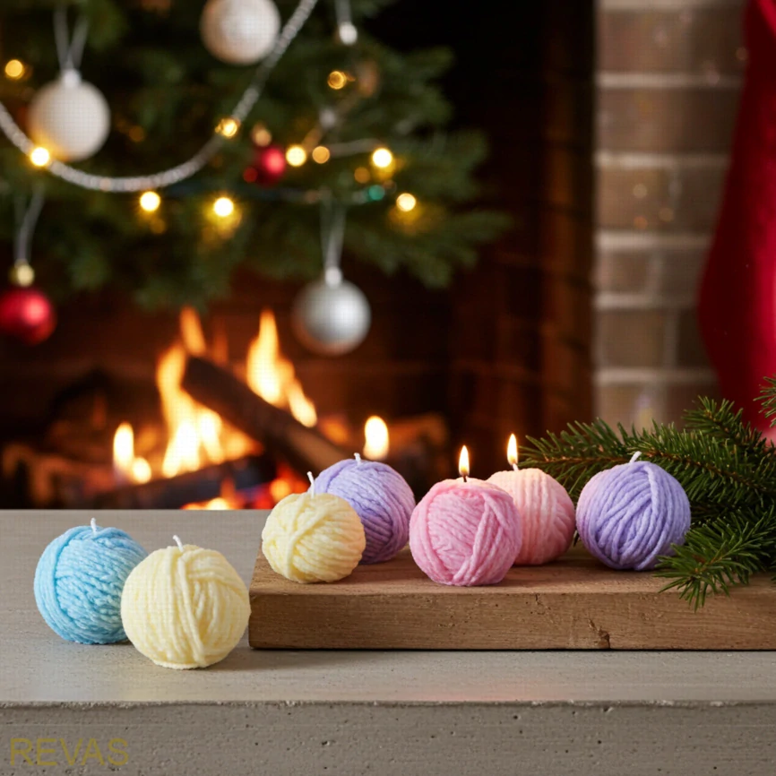 Svíčka z palmového vosku ve tvaru klubíčka vlny