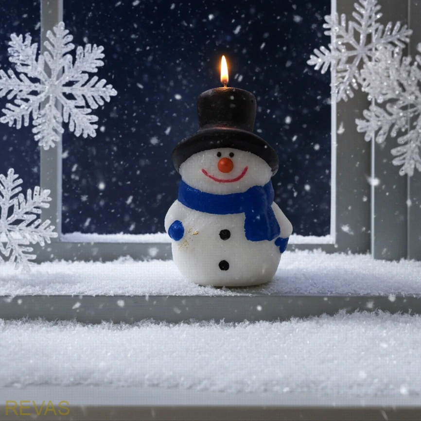 Svíčka veselý sněhuláček, výška 9,5 cm