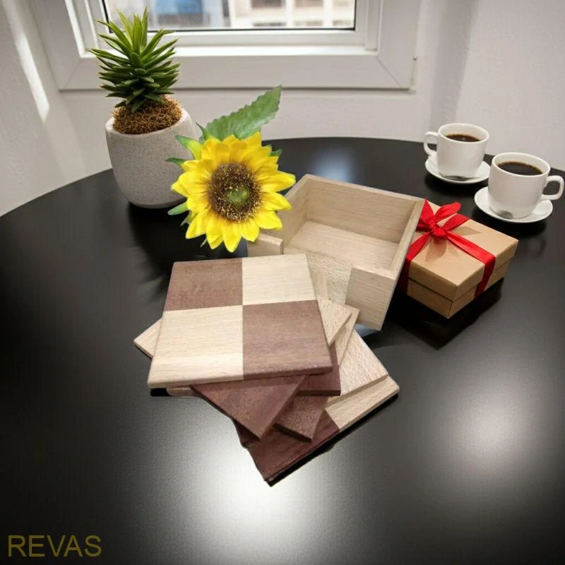 Sada dřevěných podtácků – 6 ks v dřevěné krabičce