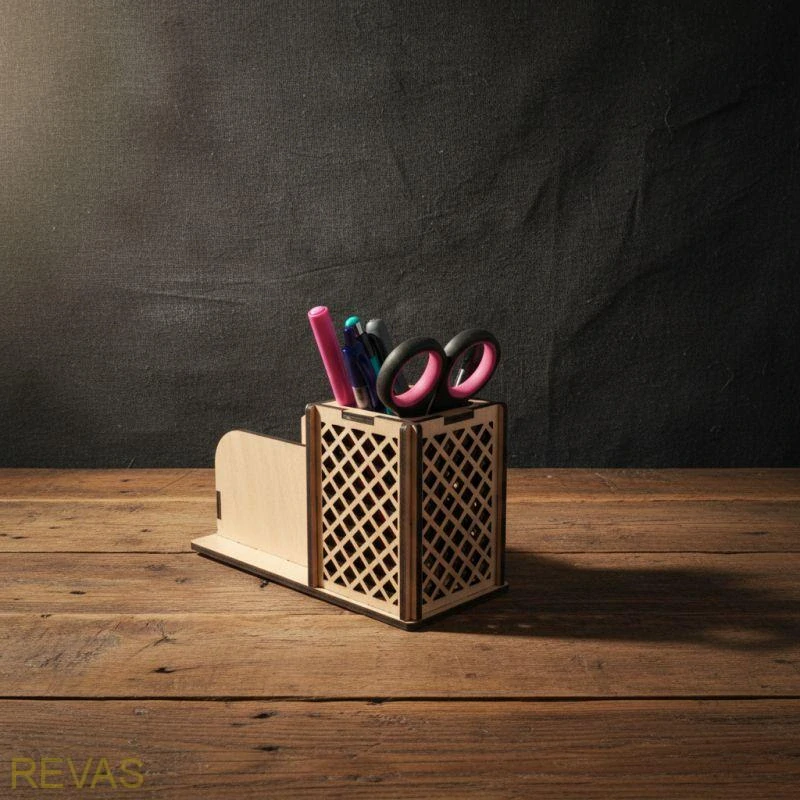 Dřevěný stojánek na tužky s držákem na poznámkové papírky – buková překližka
