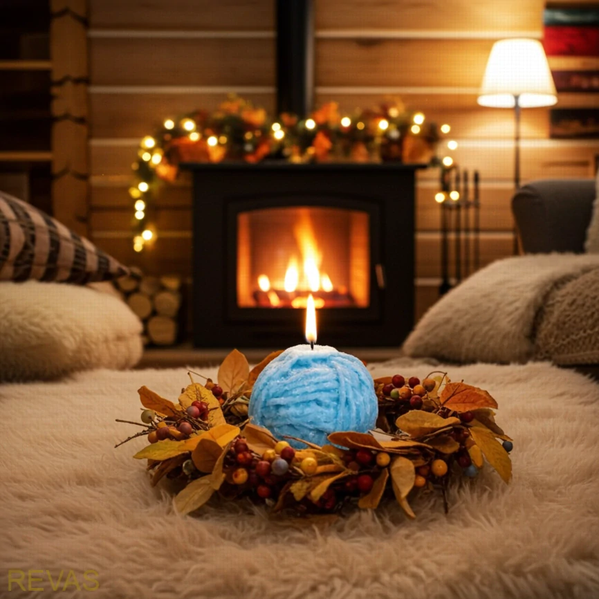 Svíčka z palmového vosku ve tvaru klubíčka vlny