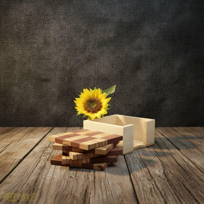 Sada dřevěných podtácků – 6 ks v dřevěné krabičce