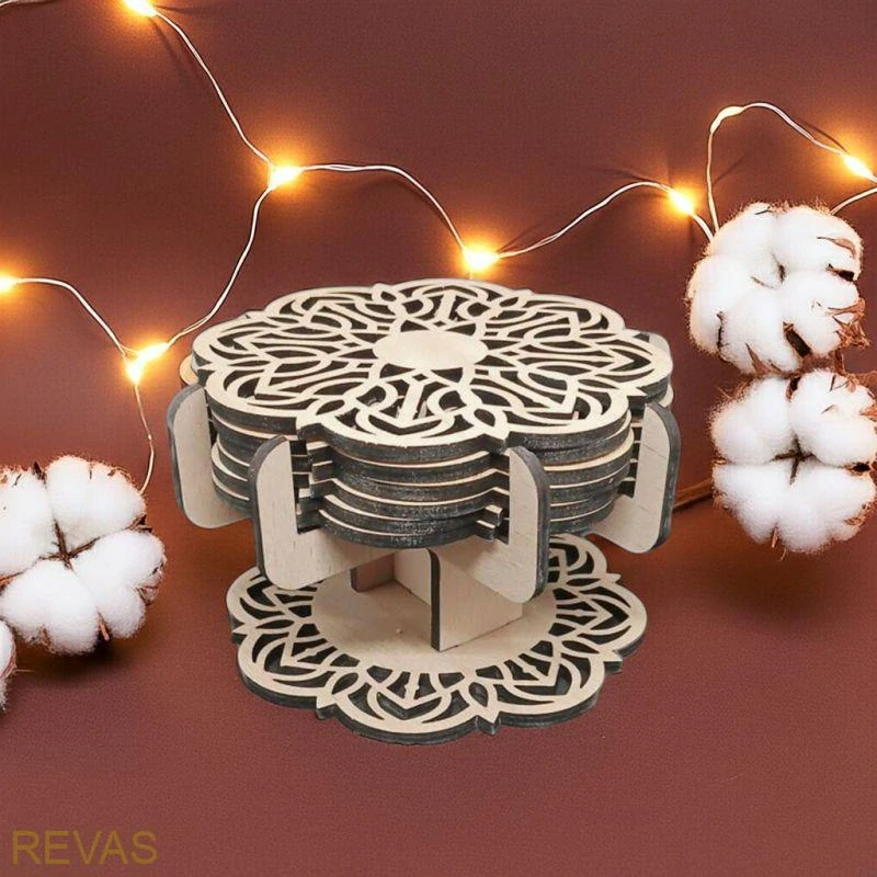 Dřevěné podtácky Mandala se stojánkem - buková překližka