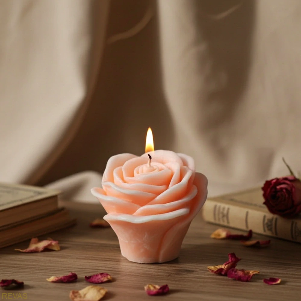 Svíčka růže velká, výška 8 cm palmový vosk