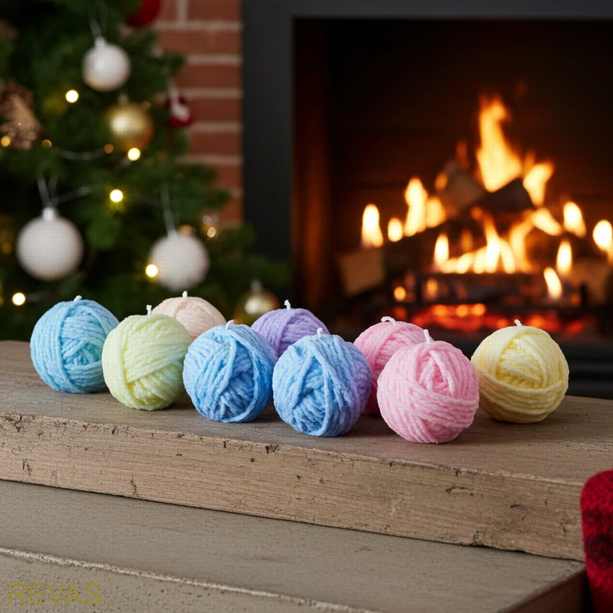 Svíčka z palmového vosku ve tvaru klubíčka vlny