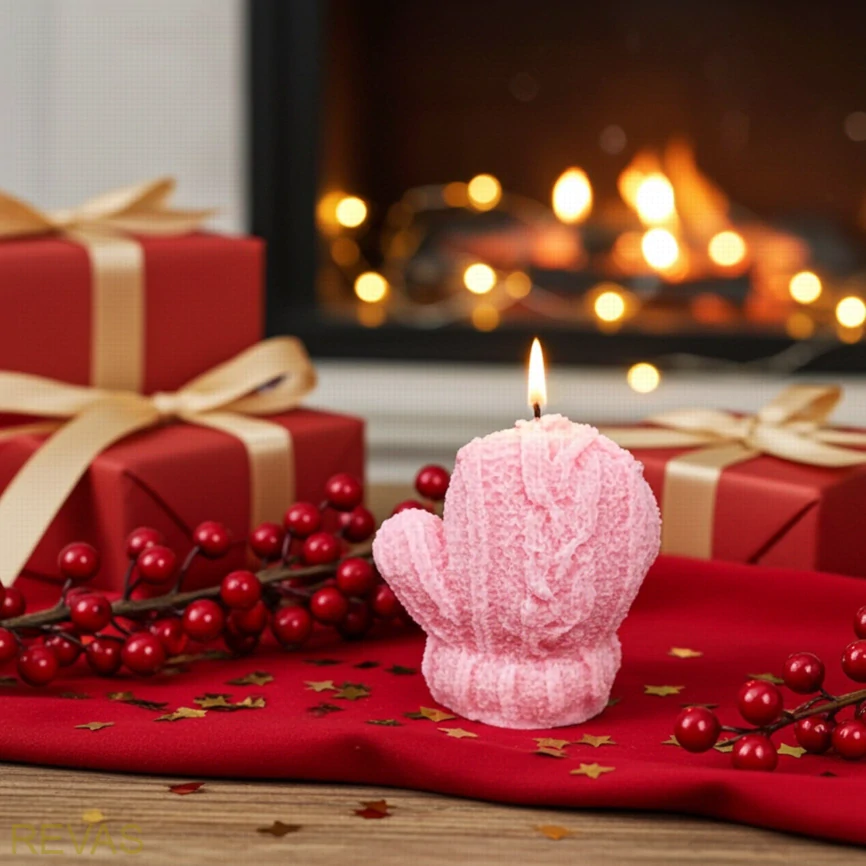 Svíčka z palmového vosku – pletená rukavice | Ručně vyrobená vánoční dekorace