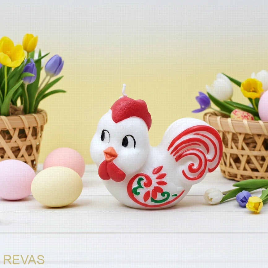 Svíčka kohoutek z palmového vosku 7,5 × 6,5 × 3 cm – velikonoční dekorace