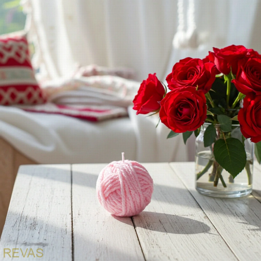 Svíčka z palmového vosku ve tvaru klubíčka vlny