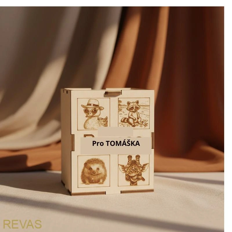 Dřevěné pexeso pro děti – 14 motivů, buková překližka, gravírovaná krabička