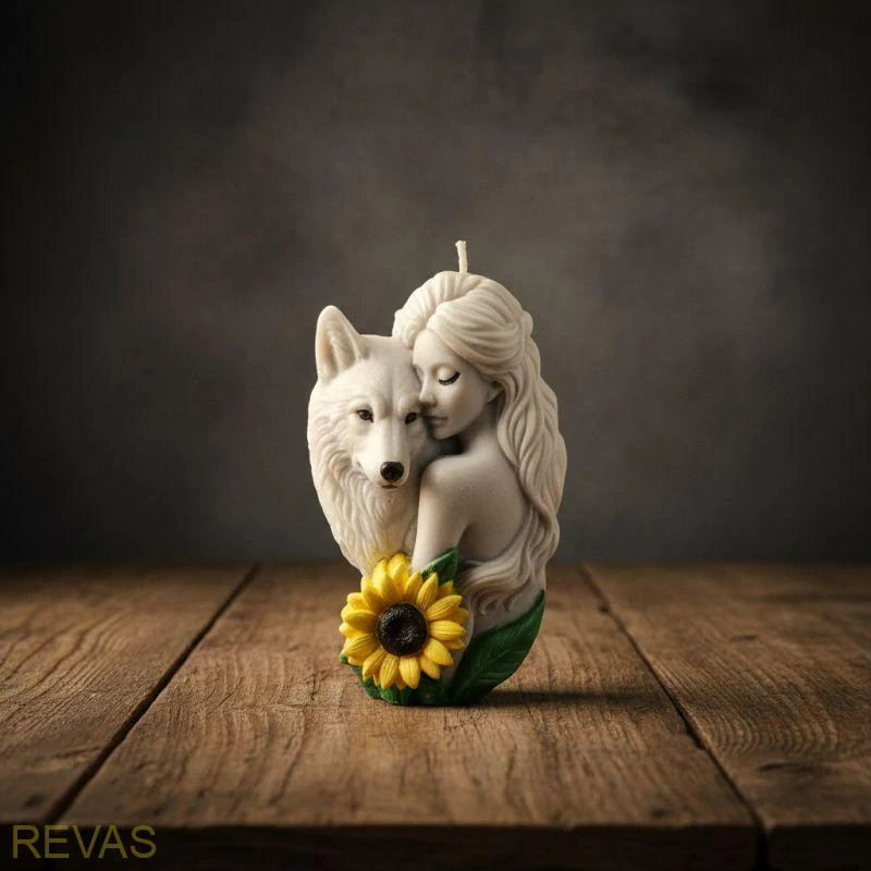 Svíčka Dívka s vlkem z palmového vosku