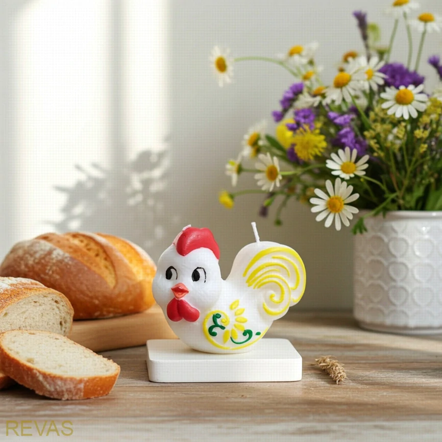 Svíčka kohoutek z palmového vosku 7,5 × 6,5 × 3 cm – velikonoční dekorace