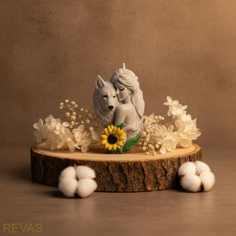 Svíčka Dívka s vlkem z palmového vosku