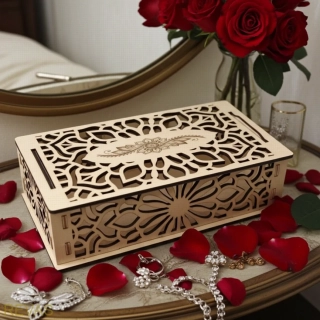 Buková gravírovaná šperkovnice, ruční výroba, originální dárek